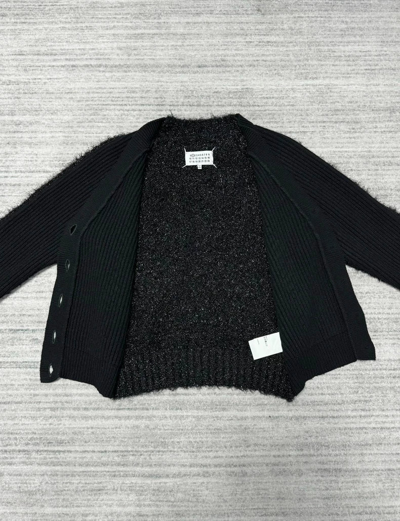 Black Wool Blend Cardigan with Sequins-zp