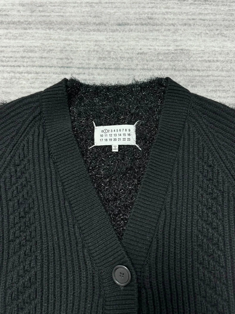 Black Wool Blend Cardigan with Sequins-zp