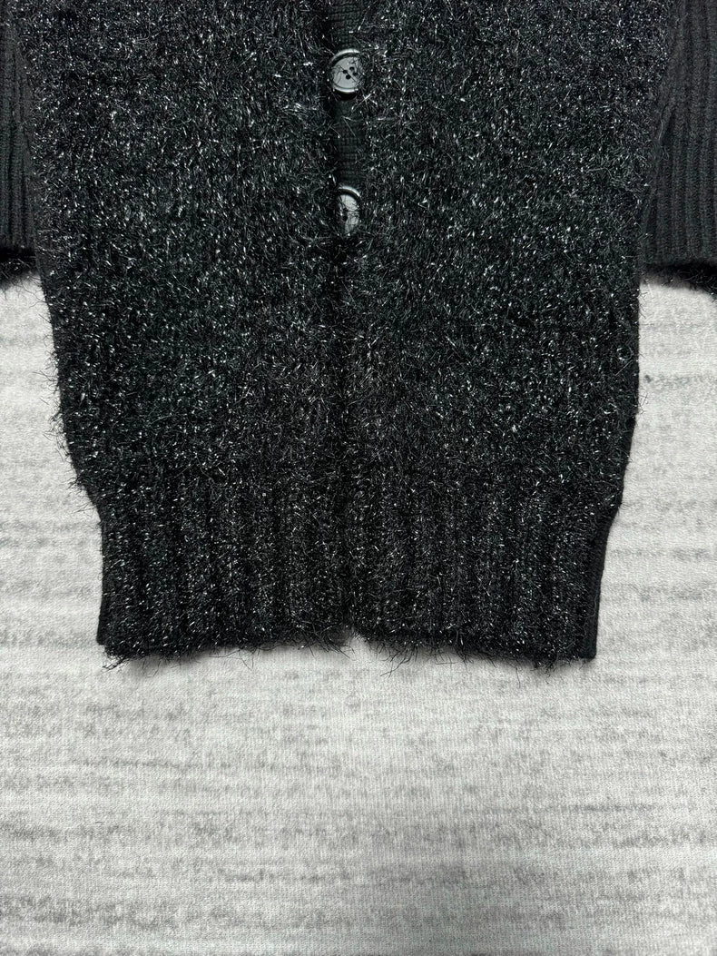 Black Wool Blend Cardigan with Sequins-zp