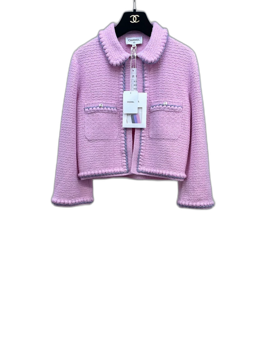 Pink Knit Cardigan with CC Logo