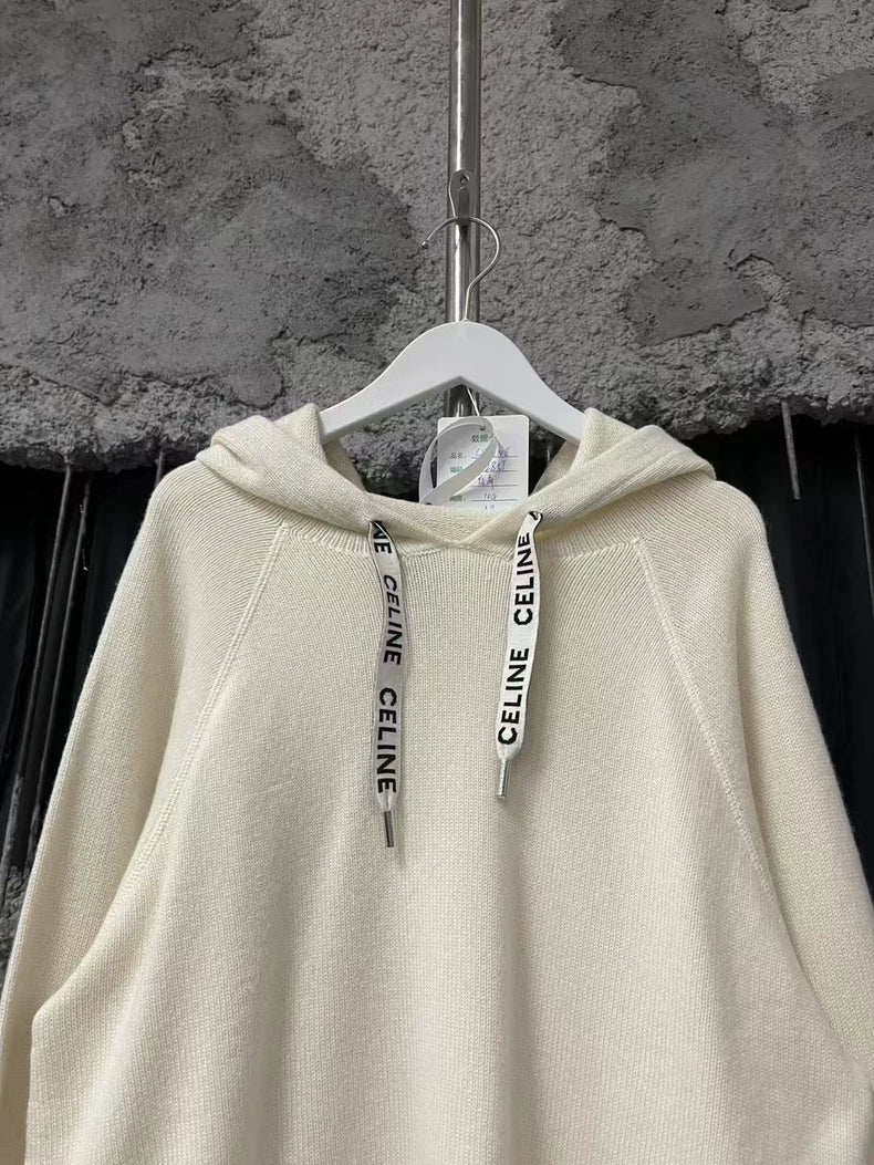 Celine Logo Drawstring Wool Hoodie Sweatshirt