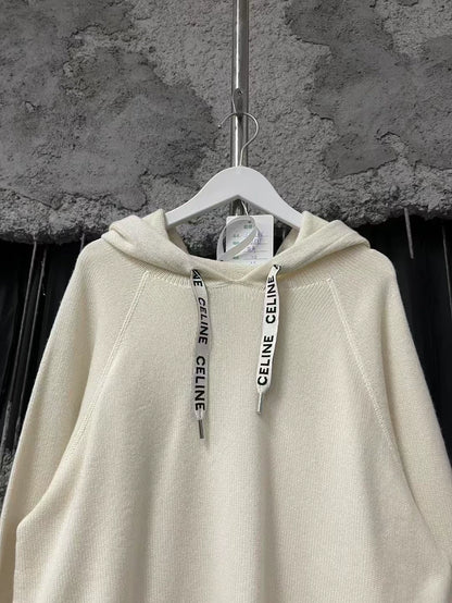 Celine Logo Drawstring Wool Hoodie Sweatshirt