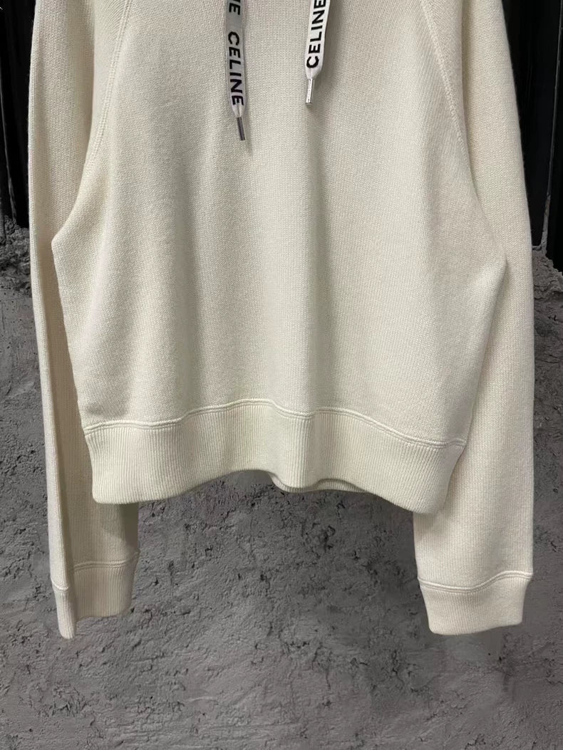 Celine Logo Drawstring Wool Hoodie Sweatshirt