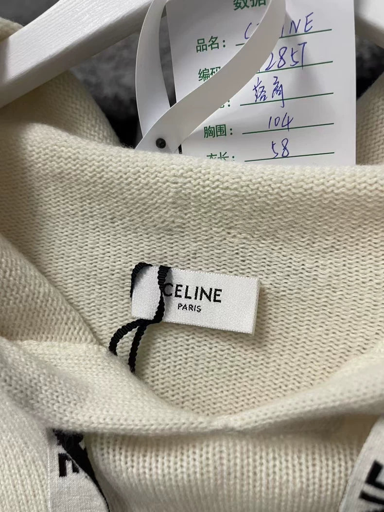 Celine Logo Drawstring Wool Hoodie Sweatshirt