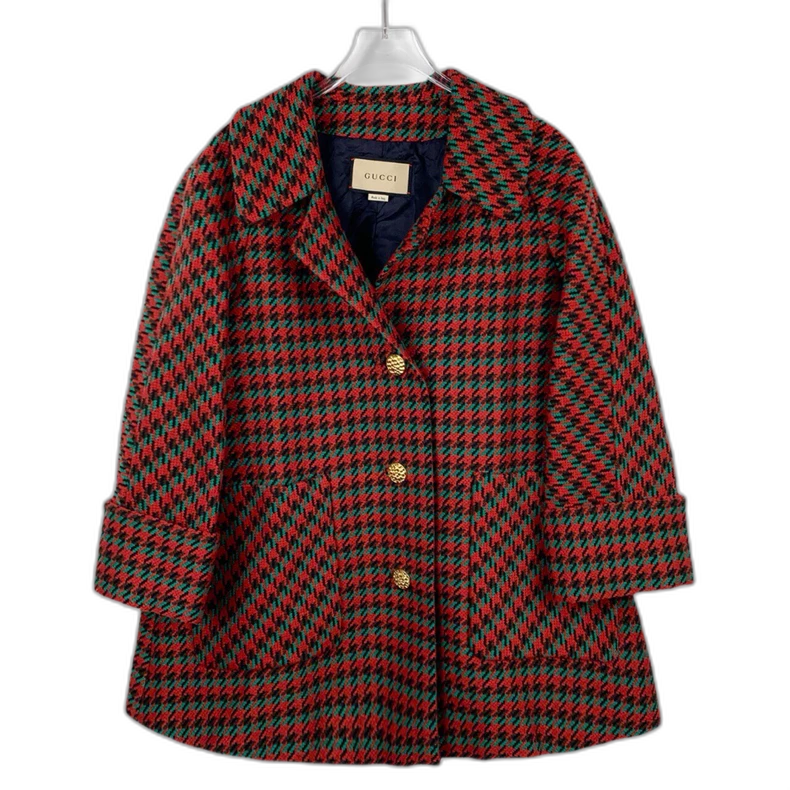 Gucci Red Houndstooth Wool Coat XXS