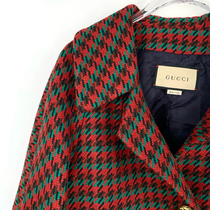 Gucci Red Houndstooth Wool Coat XXS