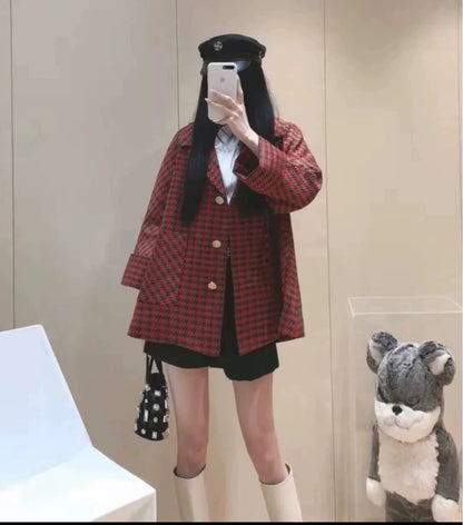 Gucci Red Houndstooth Wool Coat XXS