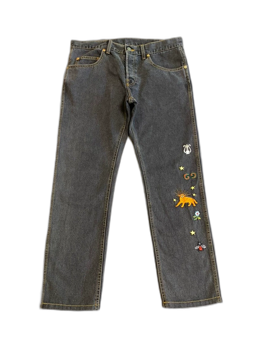 Gucci Embroidered Denim Pants for Men-zp