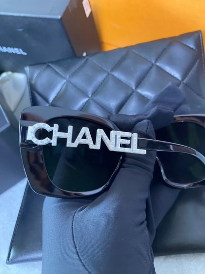 Chanel Rhinestone Letter Sunglasses