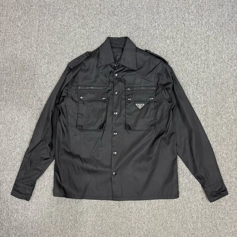 Prada Black Nylon Long Sleeve Men's Shirt