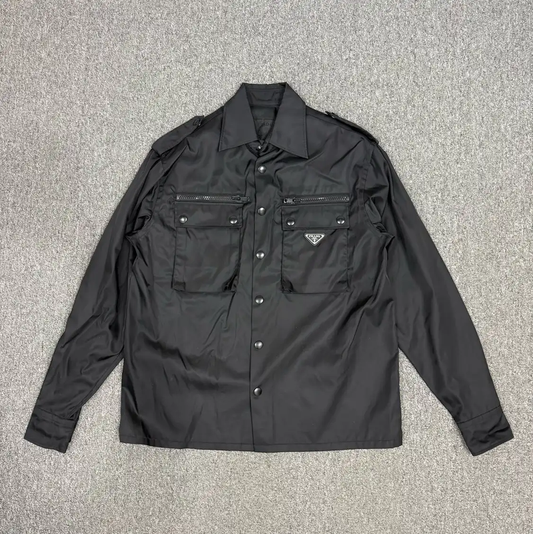 Prada Black Nylon Long Sleeve Men's Shirt