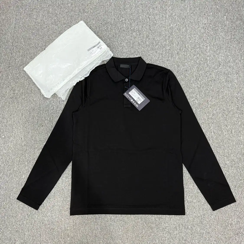 Prada Black Long Sleeve Cotton Men's Polo