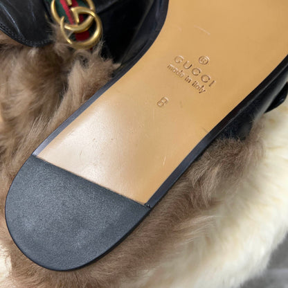 Gucci Princetown Black Fur Slide Slippers for Men 0079