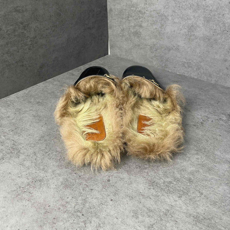 Gucci Black Lamb Wool Slip-On Loafers for Men 0079