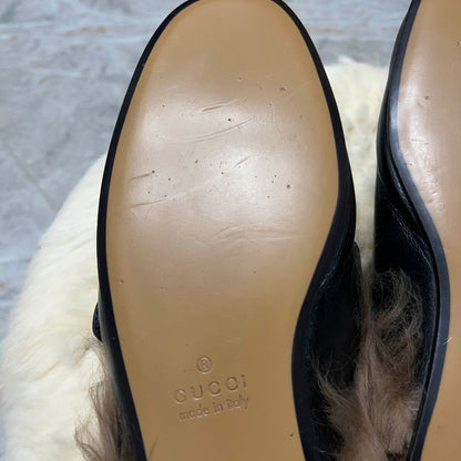 Gucci Princetown Black Fur Slide Sandals for Men 0079