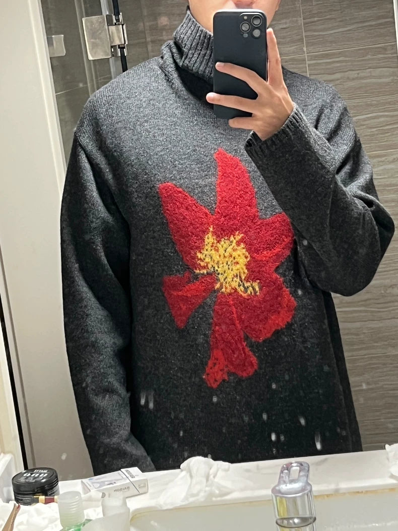 Wool Sweater with Dahlia Design