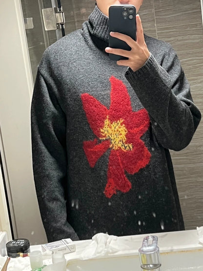 Wool Sweater with Dahlia Design
