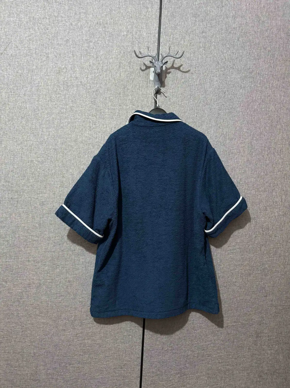 Prada Blue Cotton Embroidered Logo Shirt