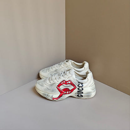 Gucci Rhyton Leather Casual Sneakers with Lip Print 0079