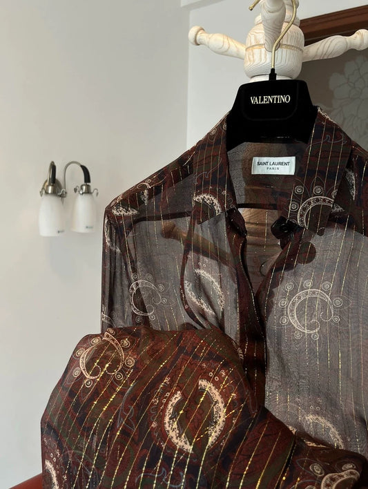 Saint Laurent 2018SS Silk Gold Thread Shirt
