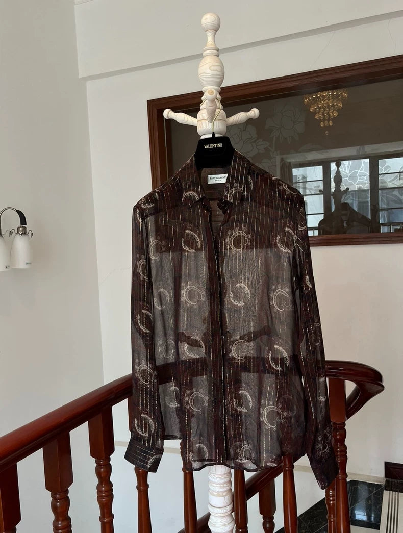 Saint Laurent 2018SS Silk Gold Thread Shirt