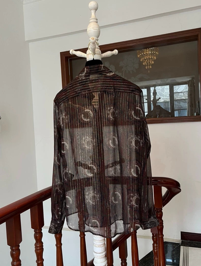 Saint Laurent 2018SS Silk Gold Thread Shirt