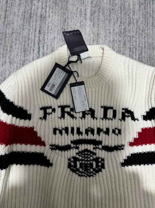Prada Men's White Cashmere Embroidered Sweater