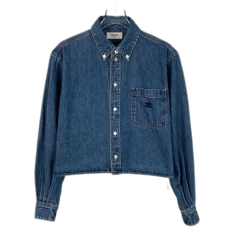 Celine Blue Denim Logo Cotton Shirt