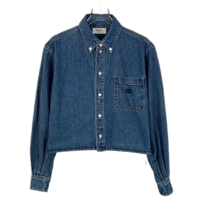 Celine Blue Denim Logo Cotton Shirt