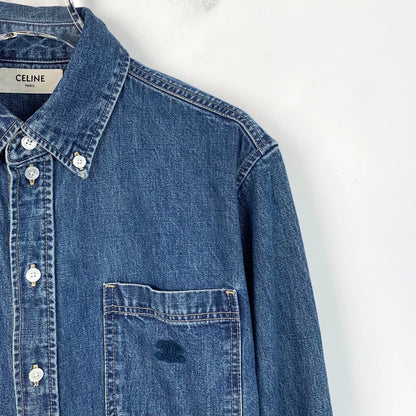 Celine Blue Denim Logo Cotton Shirt