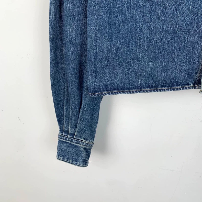 Celine Blue Denim Logo Cotton Shirt