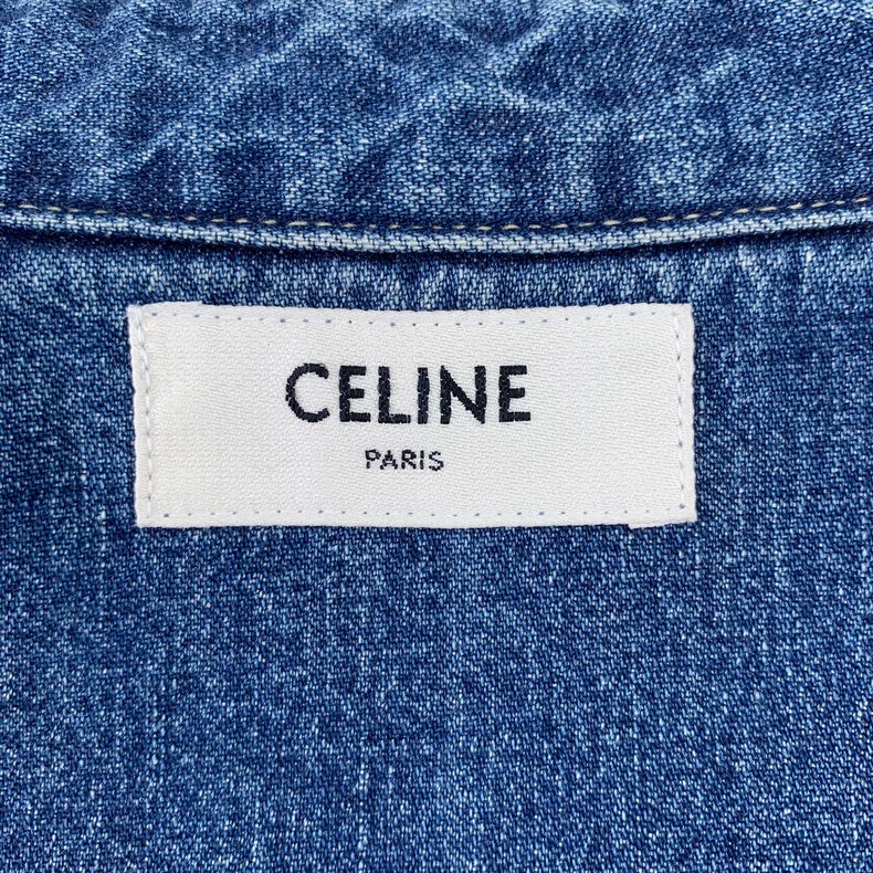 Celine Blue Denim Logo Cotton Shirt