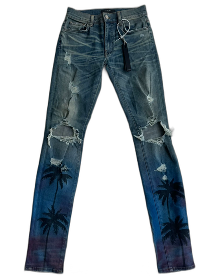 Amiri Palm Tree Distressed Denim Pants