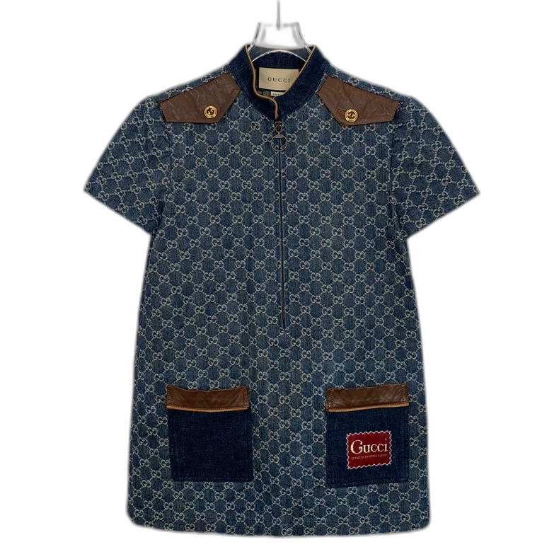 Gucci Blue Logo Print Denim Dress