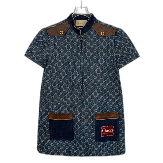 Gucci Blue Logo Print Denim Dress