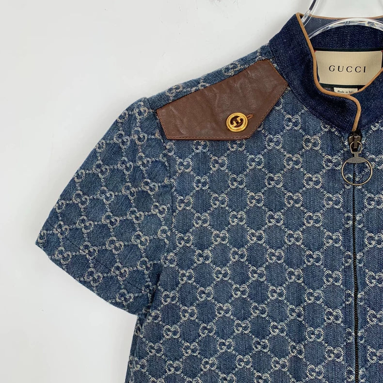 Gucci Blue Logo Print Denim Dress