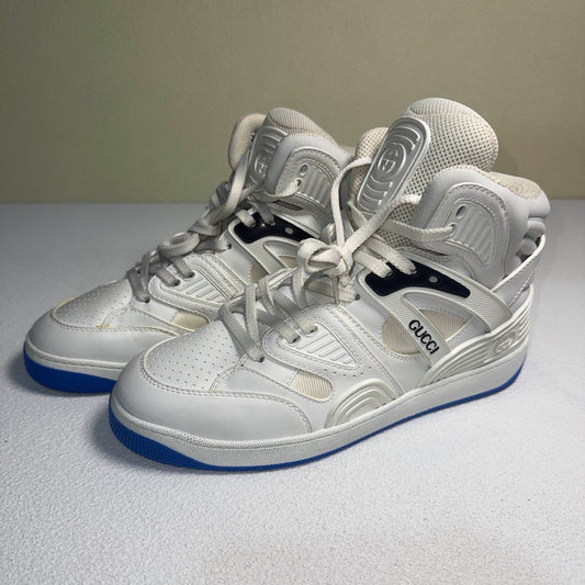 Gucci High-Top Basketball Shoes in White and Blue 0079