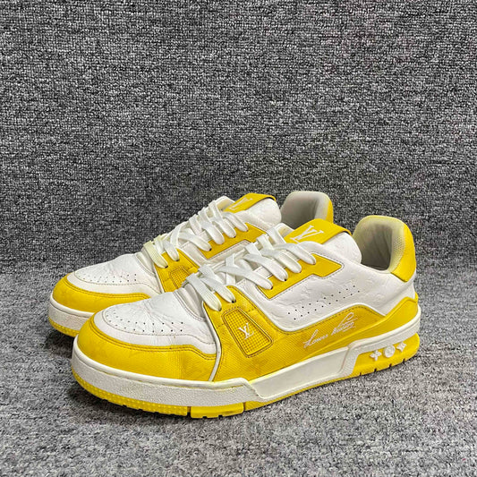 Louis Vuitton Trainer Low Top Sneakers in White Yellow 0079