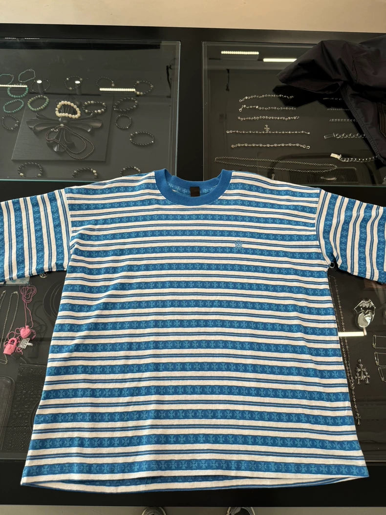 Chrome Hearts White Blue Stripe Short Sleeve Tee-yf