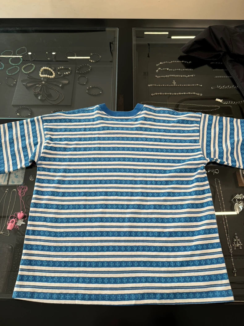 Chrome Hearts White Blue Stripe Short Sleeve Tee-yf