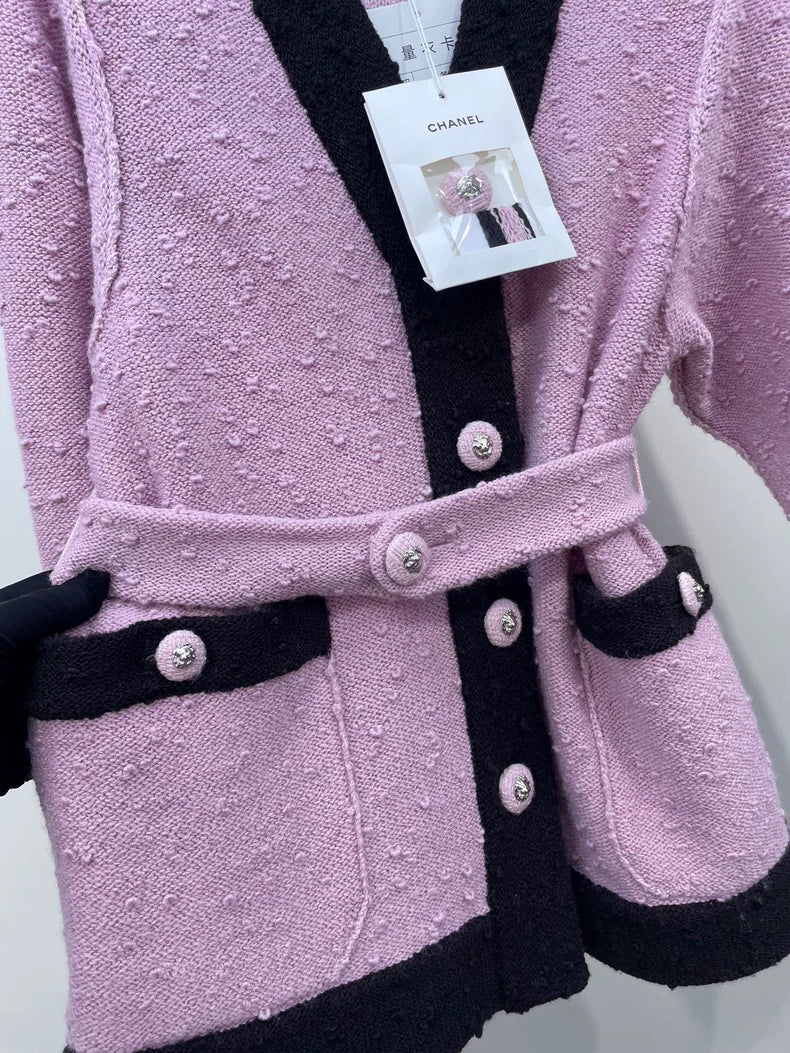 CHANEL 24K Knit Cardigan in Pink and Black