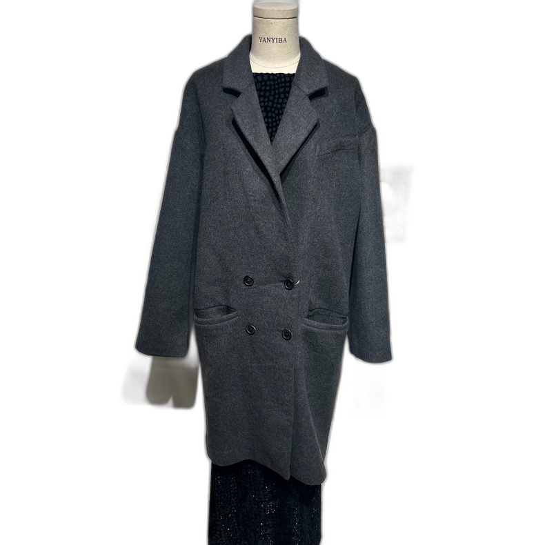 Vintage Gray Double-Breasted Wool Coat