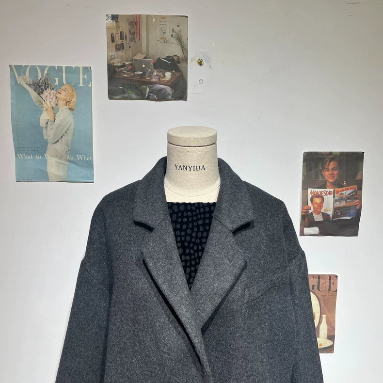 Vintage Gray Double-Breasted Wool Coat