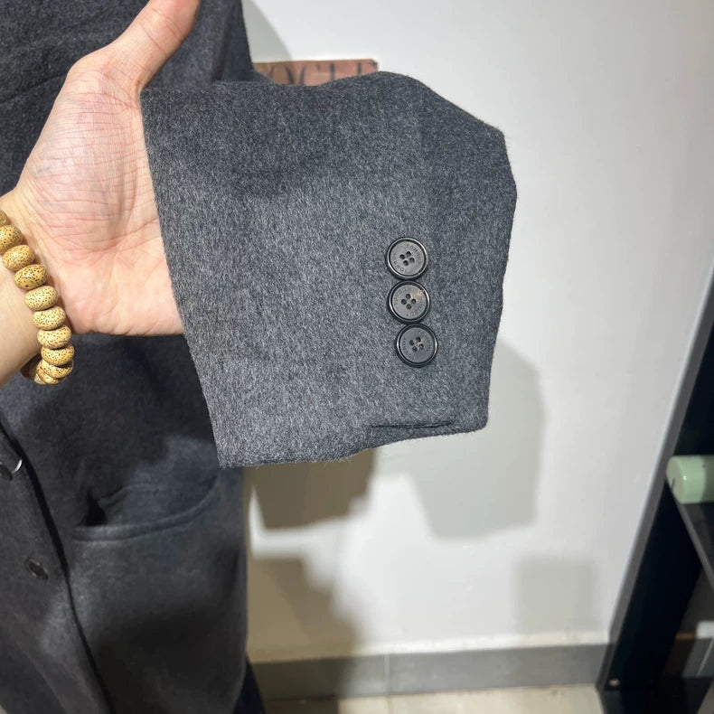 Vintage Gray Double-Breasted Wool Coat