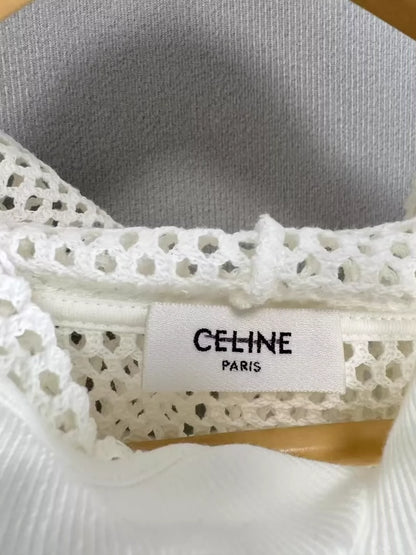 White Celine Mesh Hoodie with Logo