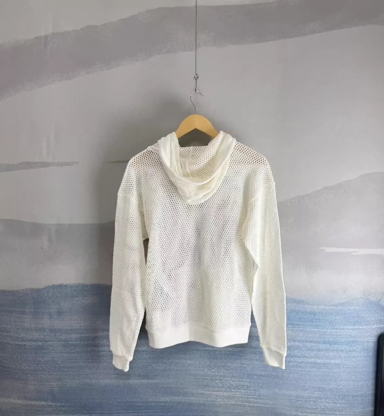 White Celine Mesh Hoodie with Logo