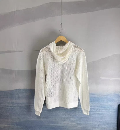White Celine Mesh Hoodie with Logo