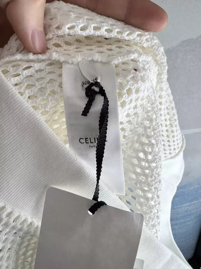 White Celine Mesh Hoodie with Logo