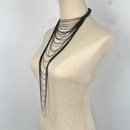 Black Layered Beaded Necklace 53cm Length