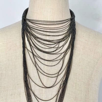 Black Layered Beaded Necklace 53cm Length